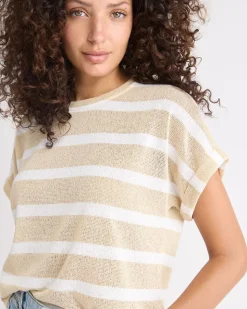 Extended-Sleeve Crew-Neck Relaxed-Fit Striped Top