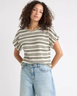 Extended-Sleeve Crew-Neck Relaxed-Fit Striped Top