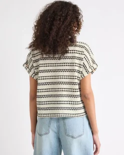 Extended-Sleeve Crew-Neck Relaxed-Fit Striped Top