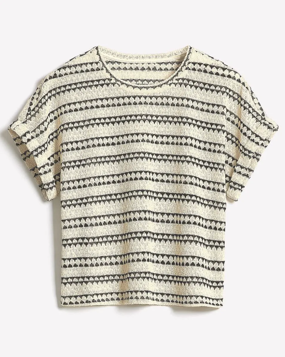 Extended-Sleeve Crew-Neck Relaxed-Fit Striped Top