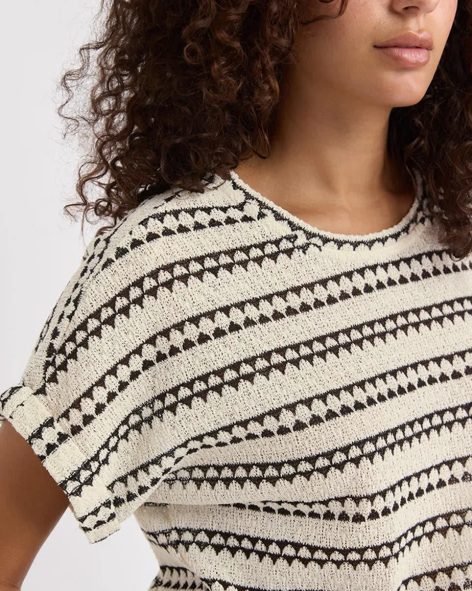 Extended-Sleeve Crew-Neck Relaxed-Fit Striped Top