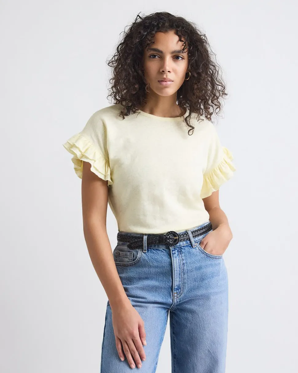 Extended-Sleeve Crew-Neck Top with Ruffles