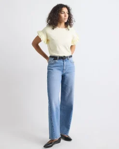 Extended-Sleeve Crew-Neck Top with Ruffles