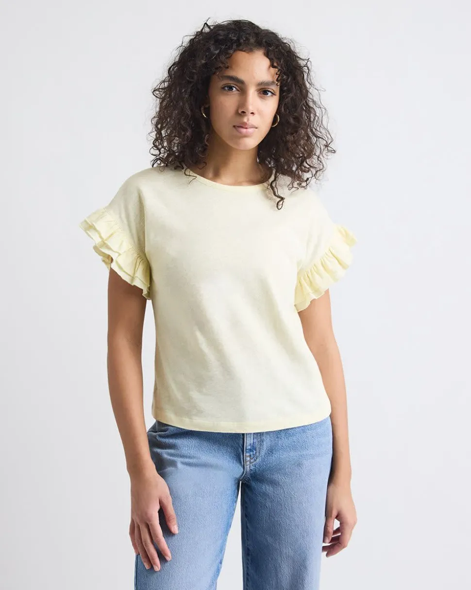 Extended-Sleeve Crew-Neck Top with Ruffles