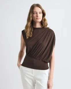 Extended-Sleeve Crew-Neck Top with Asymmetrical Detail