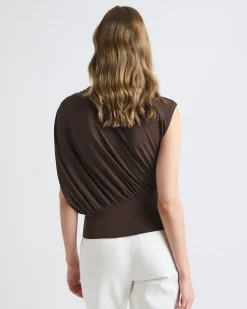 Extended-Sleeve Crew-Neck Top with Asymmetrical Detail