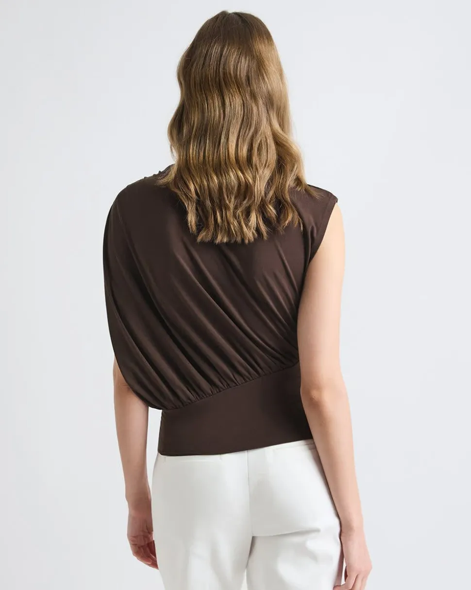 Extended-Sleeve Crew-Neck Top with Asymmetrical Detail