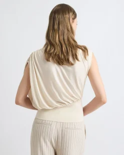 Extended-Sleeve Crew-Neck Top with Asymmetrical Detail