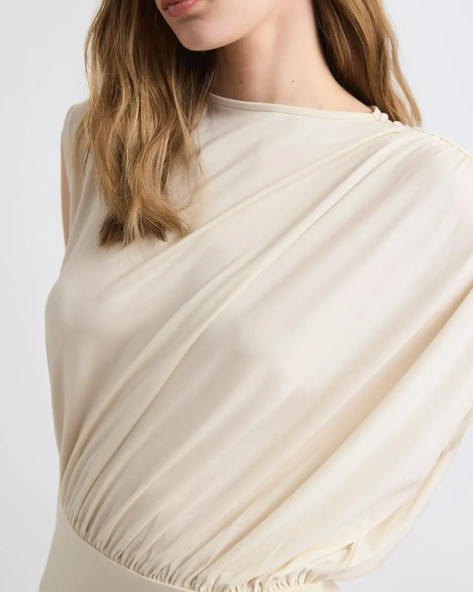 Extended-Sleeve Crew-Neck Top with Asymmetrical Detail