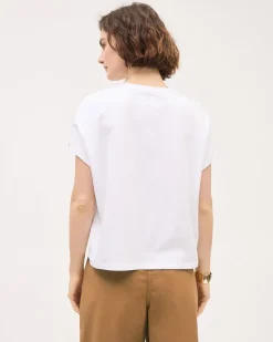 Extended-Sleeve Crew-Neck Top with Eyelet Pattern