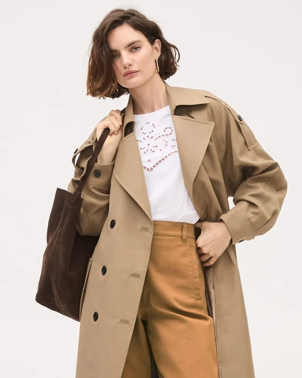Extended-Sleeve Crew-Neck Top with Eyelet Pattern