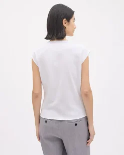 Extended-Sleeve Crew-Neck Top with Flower Embroidery