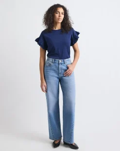 Extended-Sleeve Crew-Neck Top with Ruffles