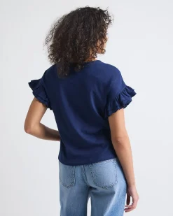 Extended-Sleeve Crew-Neck Top with Ruffles