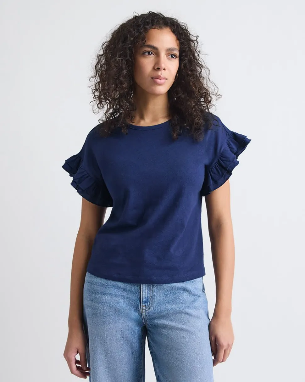 Extended-Sleeve Crew-Neck Top with Ruffles