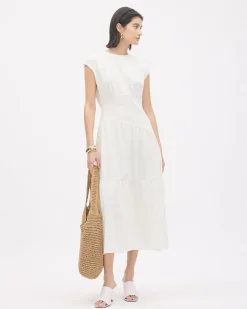 Extended-Sleeve Jersey Midi Dress with Crew Neckline