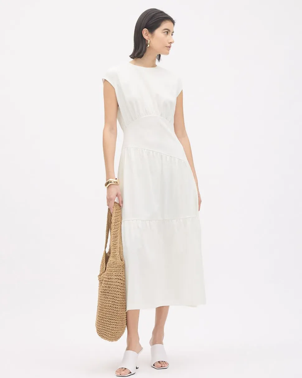 Extended-Sleeve Jersey Midi Dress with Crew Neckline