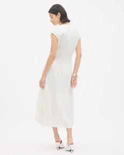 Extended-Sleeve Jersey Midi Dress with Crew Neckline