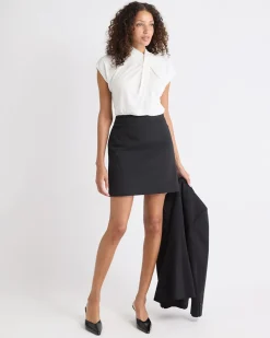 Extended-Sleeve Top with Crossover Draped Mock Neckline
