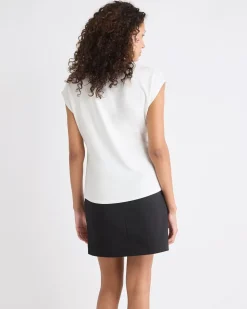 Extended-Sleeve Top with Crossover Draped Mock Neckline