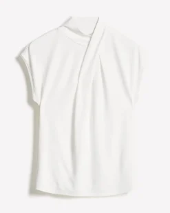Extended-Sleeve Top with Crossover Draped Mock Neckline