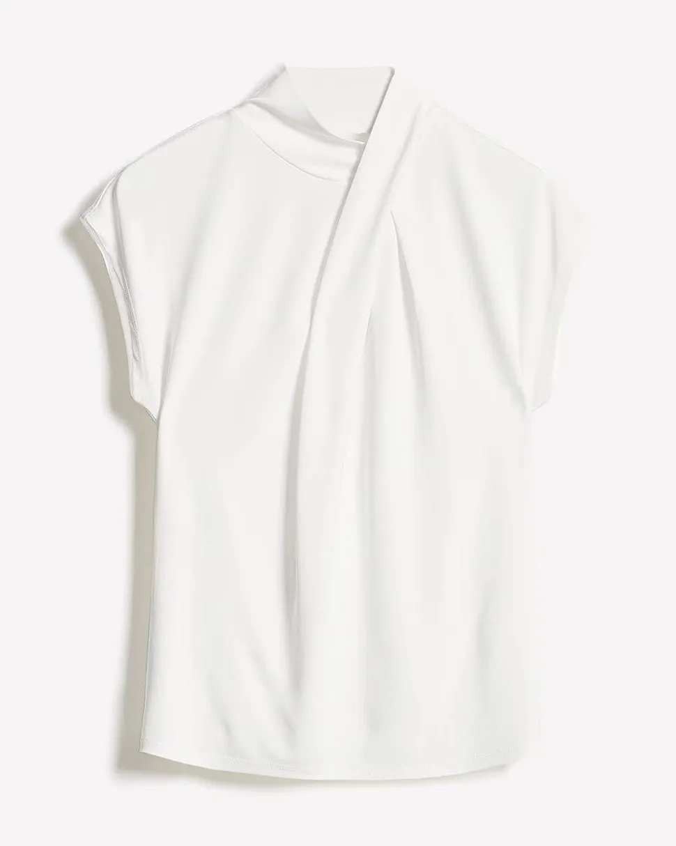 Extended-Sleeve Top with Crossover Draped Mock Neckline