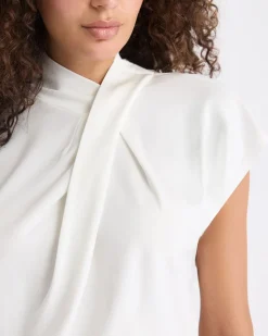 Extended-Sleeve Top with Crossover Draped Mock Neckline