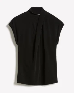 Extended-Sleeve Top with Crossover Draped Mock Neckline