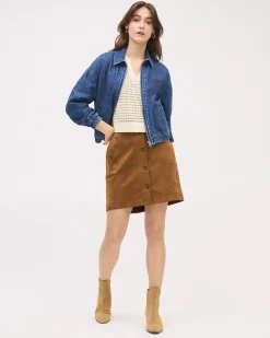 Faux Suede A-Line Mini Skirt with Buttons