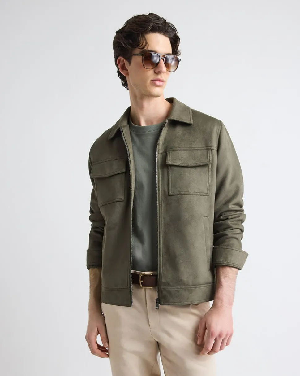 Faux Suede Jacket with Shirt Collar