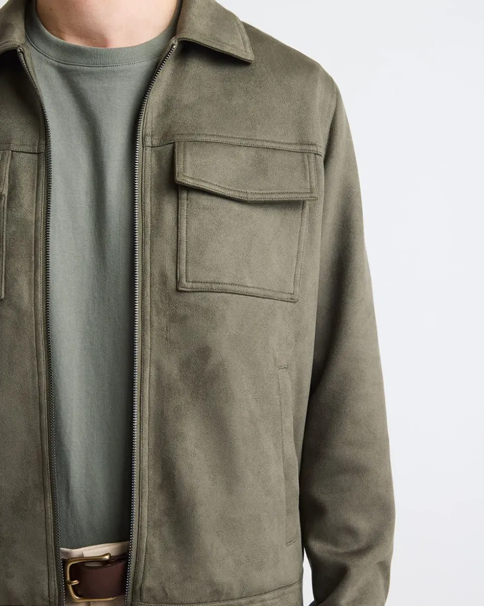 Faux Suede Jacket with Shirt Collar