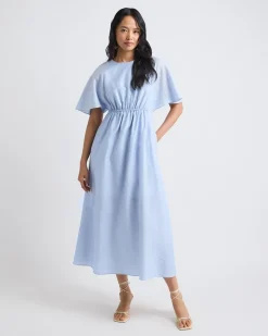 Fit-and-Flare Midi Dress with Short Flutter Sleeves