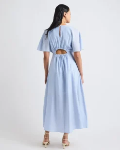 Fit-and-Flare Midi Dress with Short Flutter Sleeves