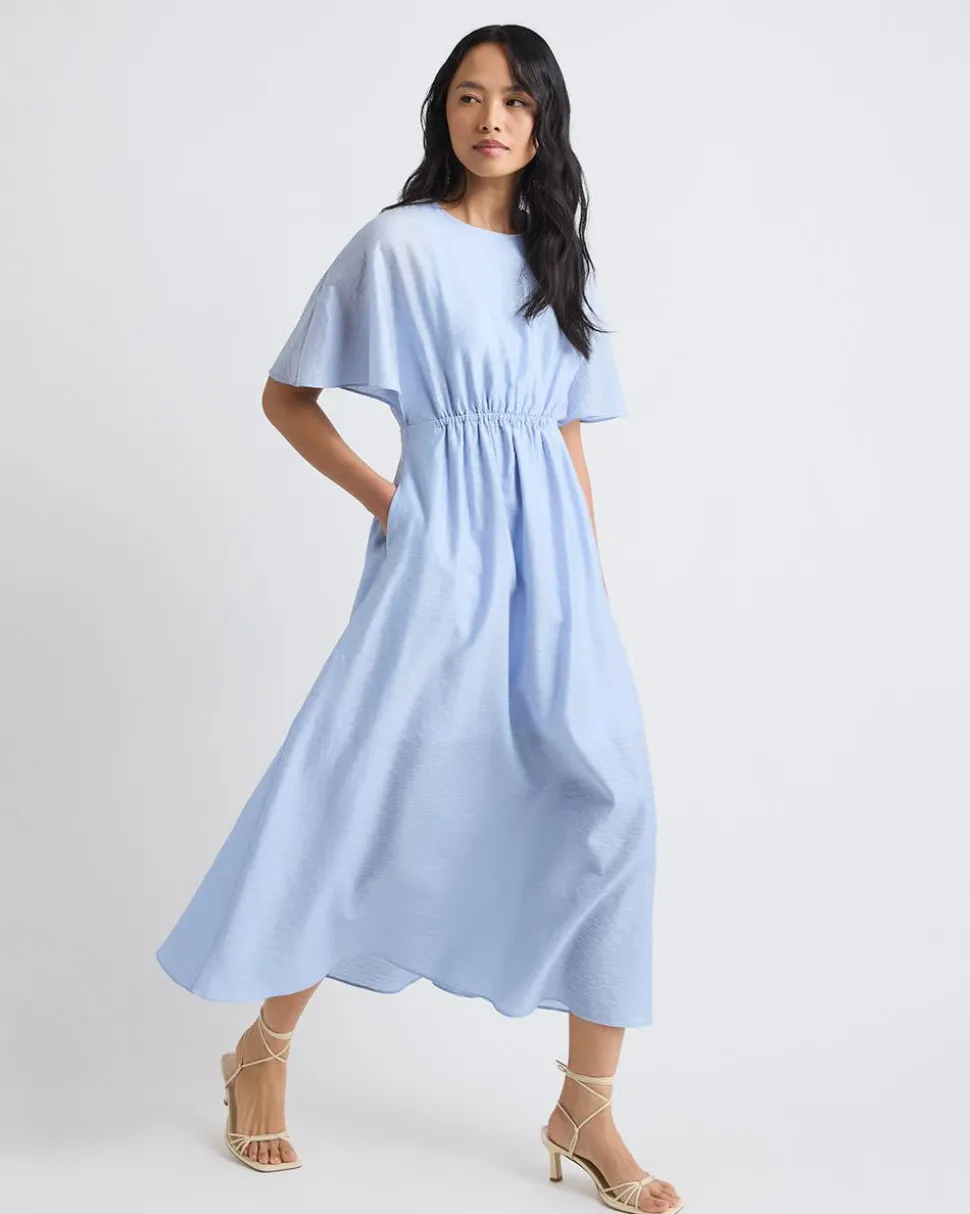 Fit-and-Flare Midi Dress with Short Flutter Sleeves