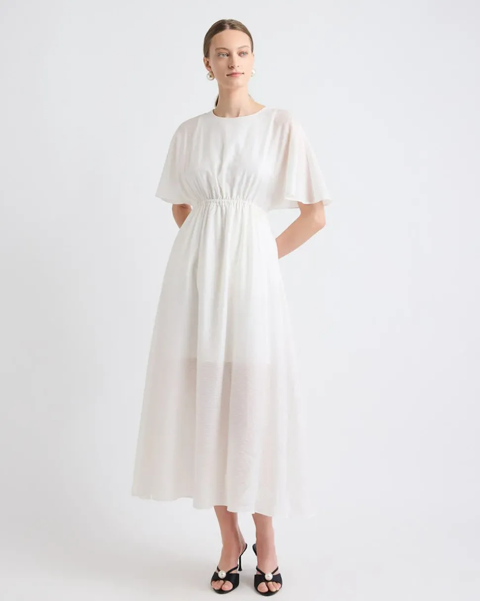 Fit-and-Flare Midi Dress with Short Flutter Sleeves