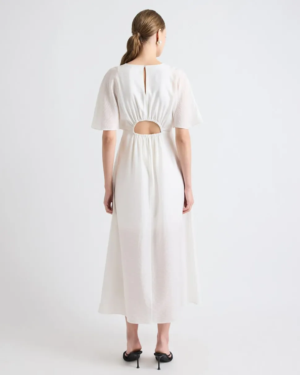 Fit-and-Flare Midi Dress with Short Flutter Sleeves