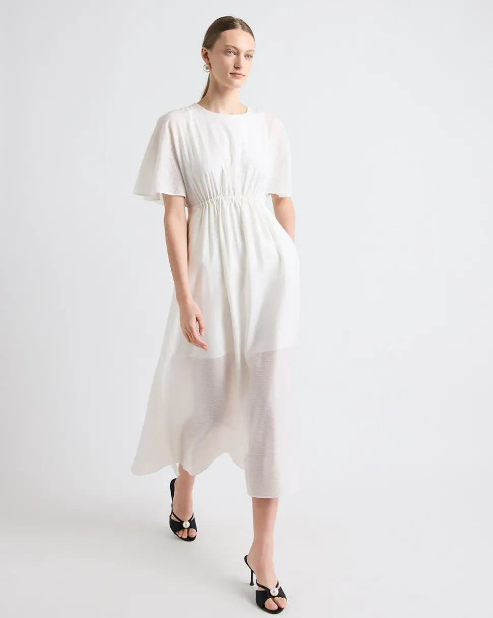 Fit-and-Flare Midi Dress with Short Flutter Sleeves