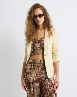 Fitted One-Button Linen-Blend Blazer