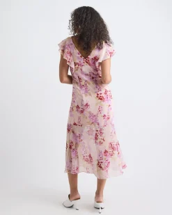 Fitted Sleeveless Midi Dress with Floral Pattern