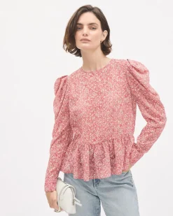 Floral Long-Sleeve Peplum Blouse