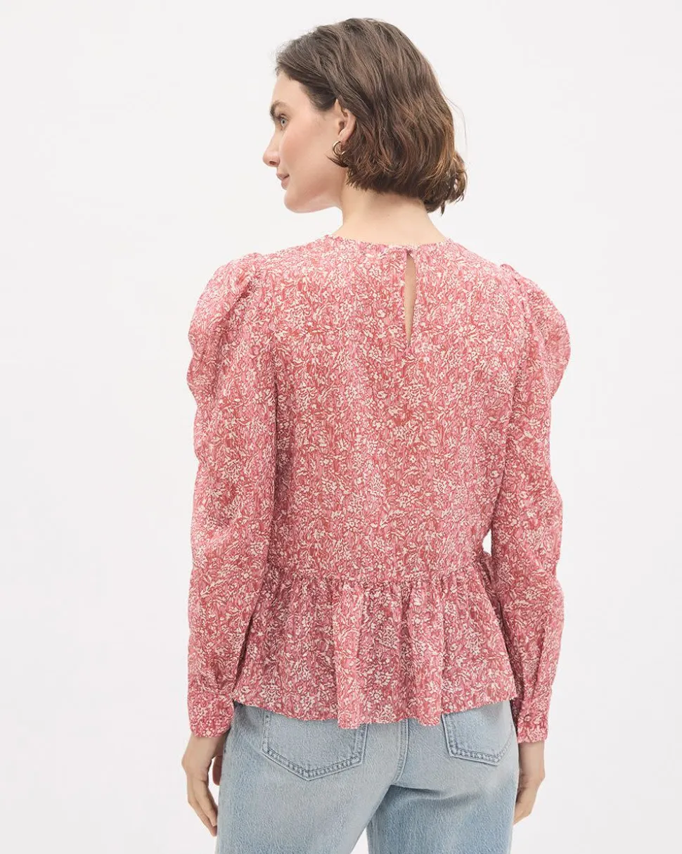 Floral Long-Sleeve Peplum Blouse