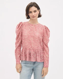 Floral Long-Sleeve Peplum Blouse