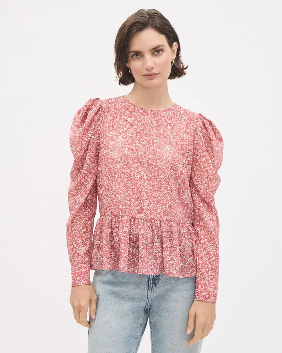 Floral Long-Sleeve Peplum Blouse