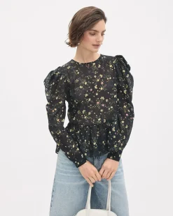Floral Long-Sleeve Peplum Blouse