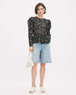 Floral Long-Sleeve Peplum Blouse