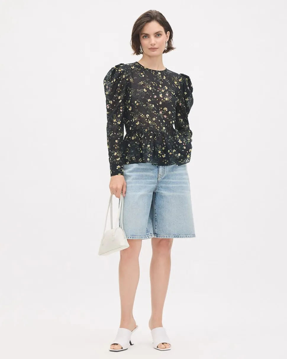 Floral Long-Sleeve Peplum Blouse