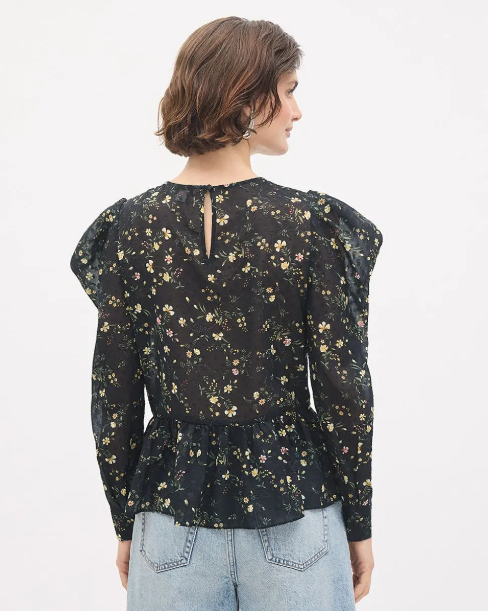 Floral Long-Sleeve Peplum Blouse