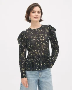 Floral Long-Sleeve Peplum Blouse