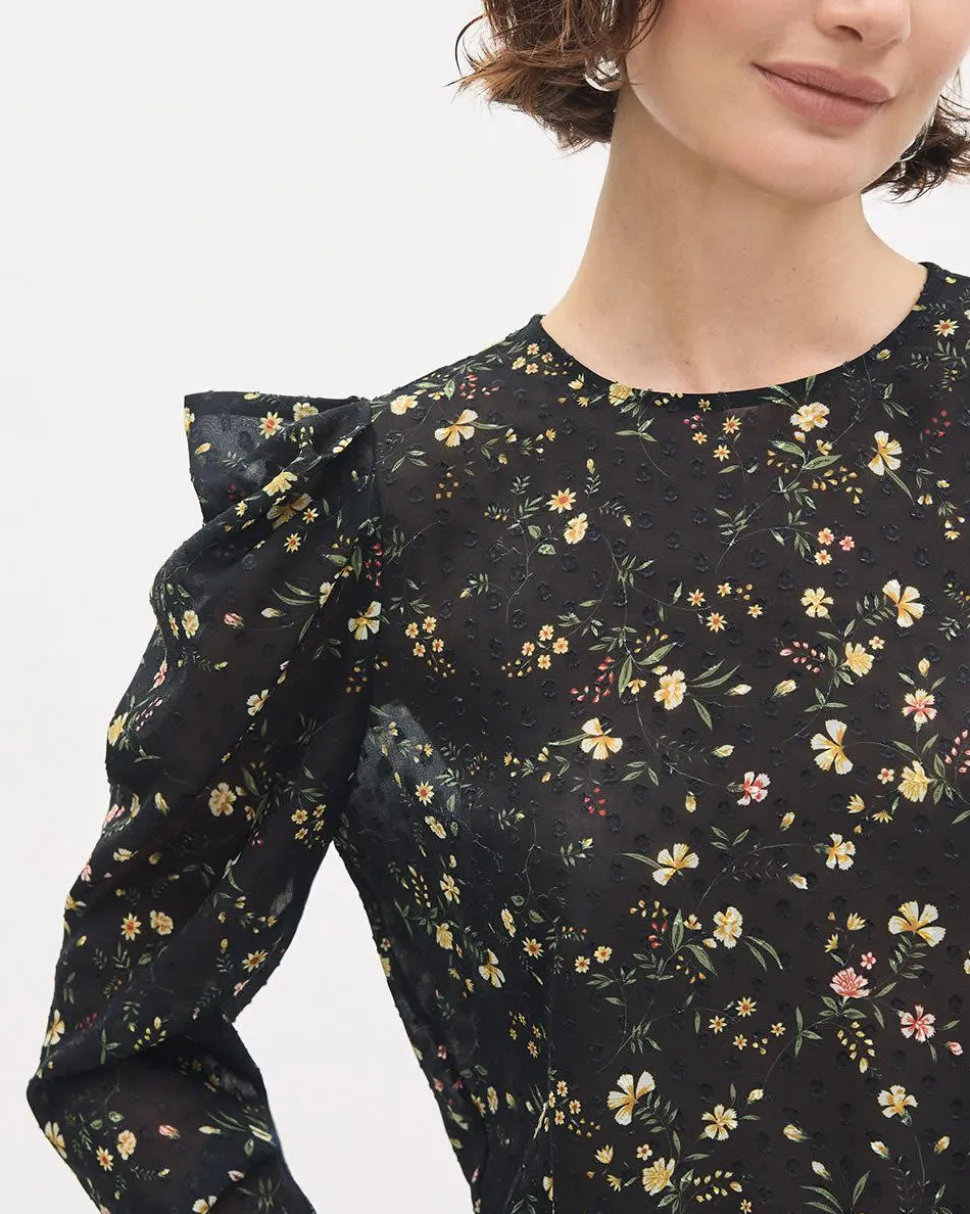 Floral Long-Sleeve Peplum Blouse