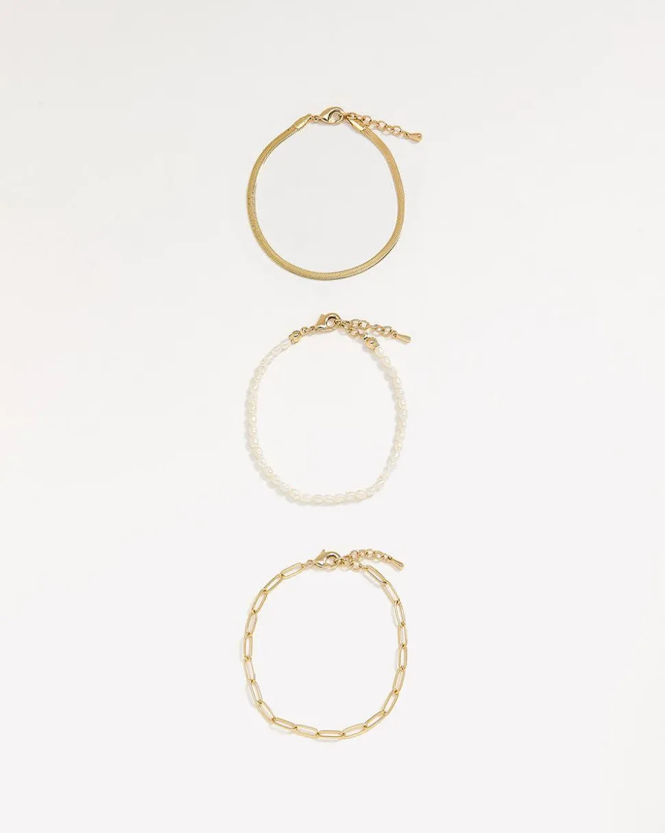 Freshwater Pearls and Chain Bracelets - Set of 3